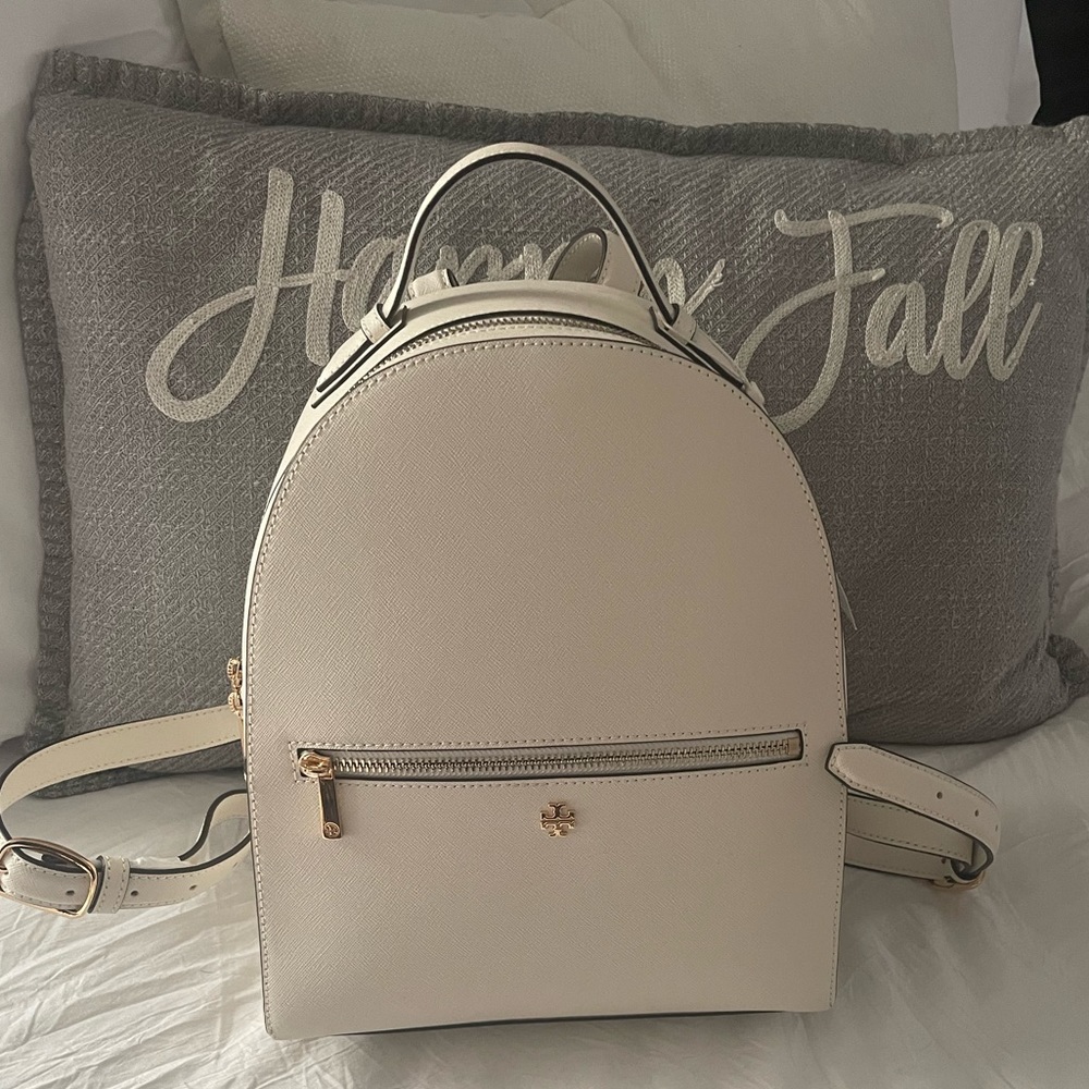 Tory Burch Cream Saffiano Leather Mini Backpack